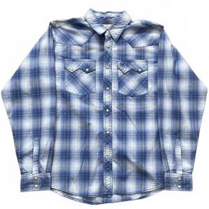 Wrangler Western VTG 90s Blue White Snap-Up Men's XL Long Sleeve Cotton Shirt